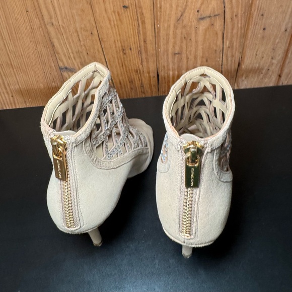 MICHAEL Michael Kors Yvonne Open-Toe Booties Khaki Suede Size 7M - Picture 5 of 13